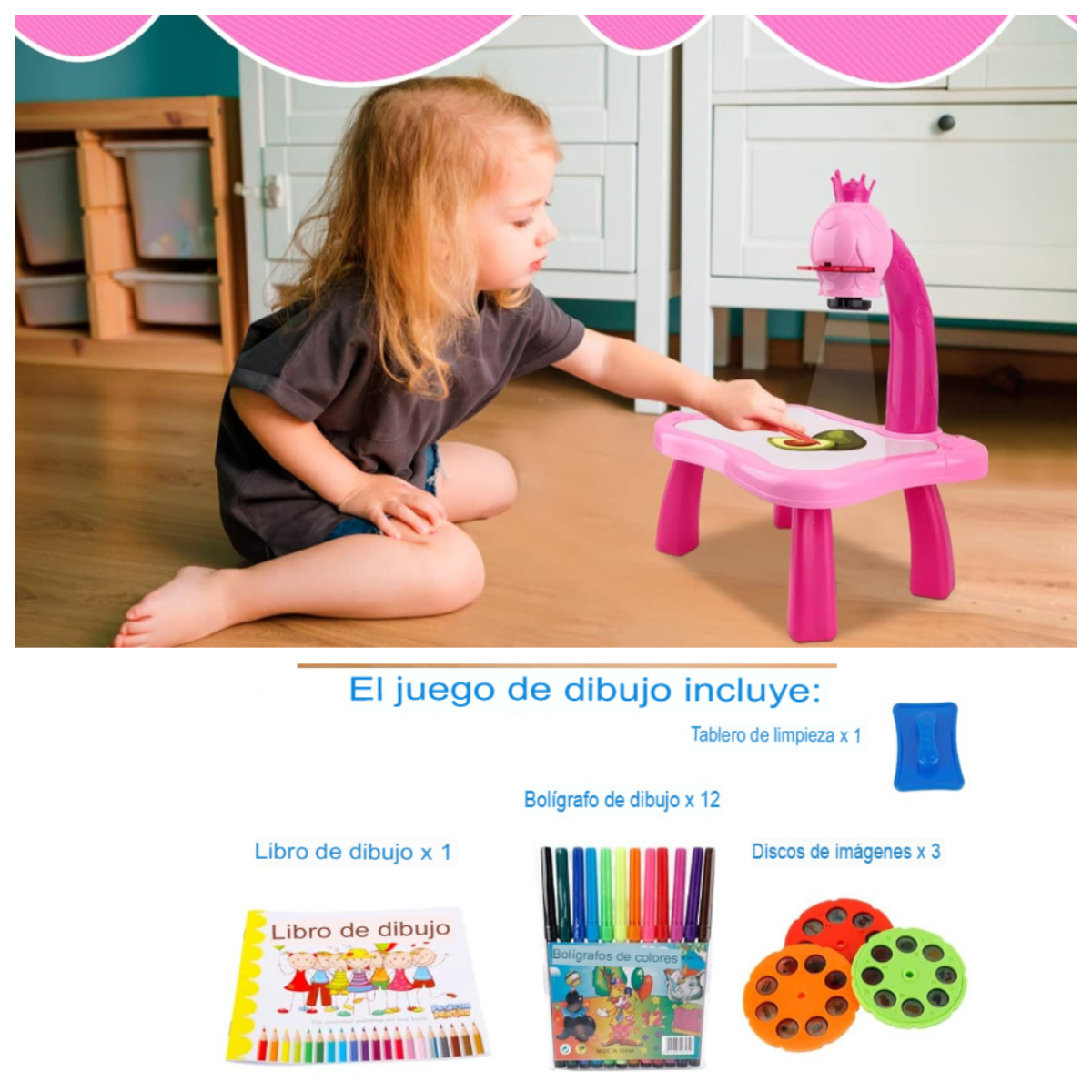 MESA DE PROYECTOR INFANTIL CON DISEÑO DE PIZARRA MAGICA