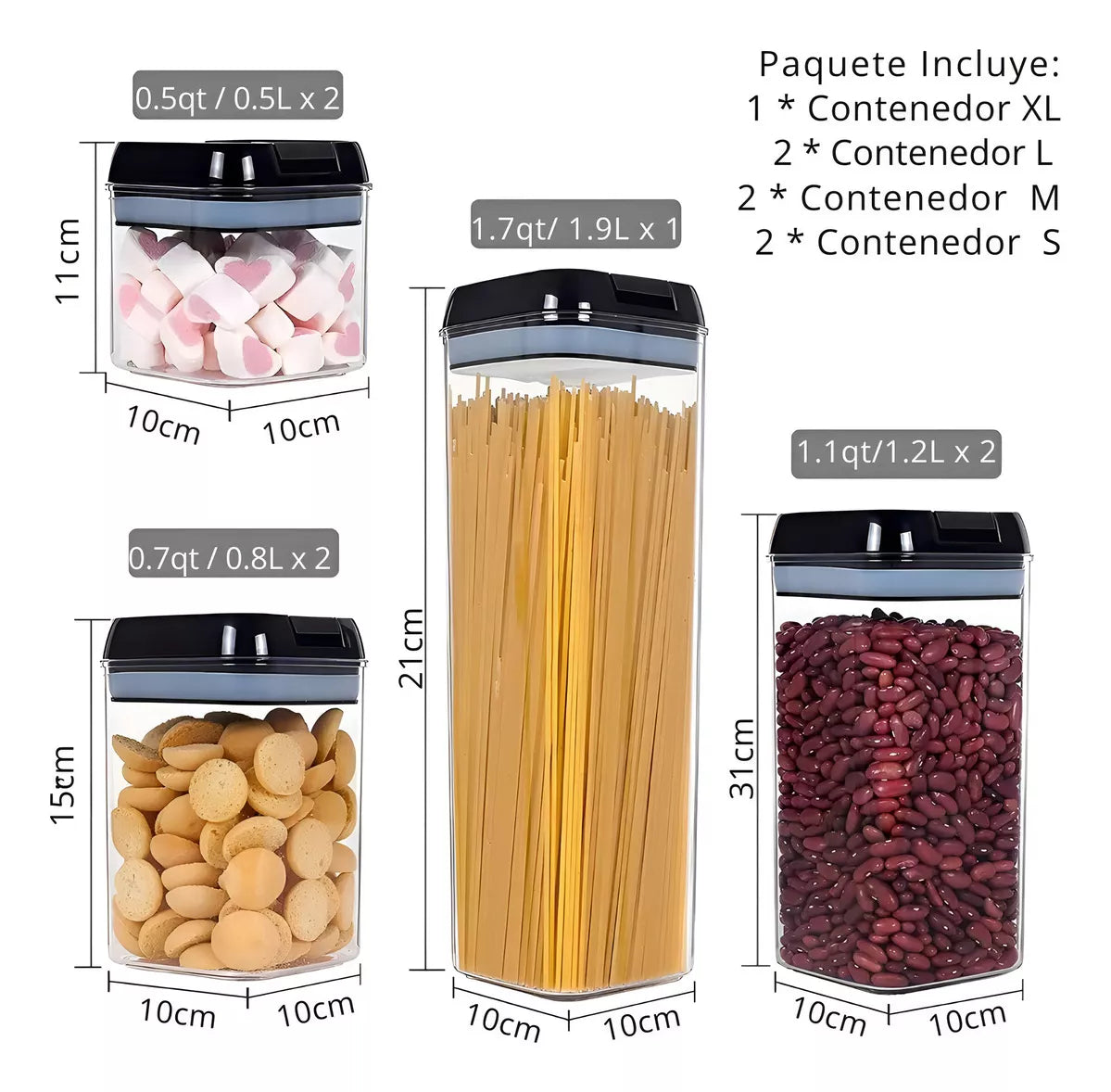 SET DE 7 CONTENEDORES CON TAPA HERMATICA DE ALMACENAMIENTO