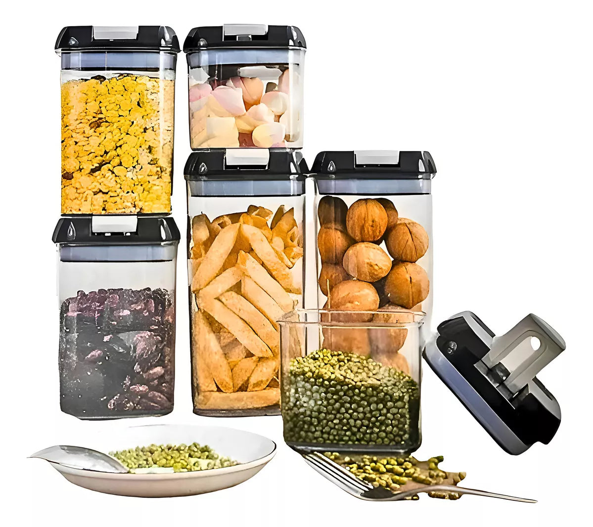 SET DE 7 CONTENEDORES CON TAPA HERMATICA DE ALMACENAMIENTO